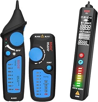 BSIDE Network Cable Tester & Voltage Detector Kit RJ45 RJ11 Wire Tracker Telephone Line Tester and EBTN Display Voltage Detector Combo Electrical Test Kit, Black