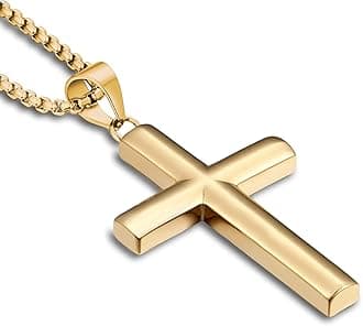 YL Men's Cross Necklace 316L Stainless Steel Jesus Ankh Pendant Rolo Chain Jewelry