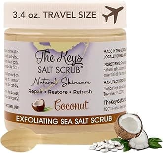 Sea Salt Scrub - Exfoliating Body Scrub with Wooden Spoon - Moisturizing Exfoliator for Hands, Foot, Bath, (3.4 Ounce (Pack of 1), Coconut)