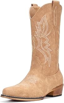 IUV Cowboy Boots For Women Western Boots Cowgirl Boots Pull On Pointy Toe Mid Calf Boots