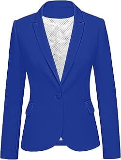 Womens Notched Lapel Pockets Button Work Office Blazer Jacket Suit