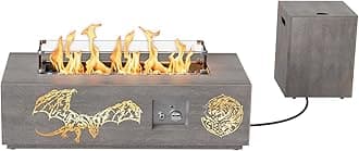 2-Piece 42" LED Rectangular Propane Fire Pit for Outside Patio with Hidden Tank Table, 50,000 BTU Fireplaces with Glass Wind Guard, Lid, Glass Rocks, Cover(Dragon w/Warm Light