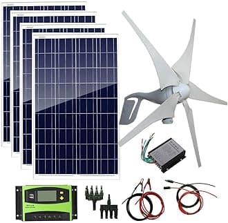 AUECOOR 800W 12V 24V Solar Panel Wind Turbine Kit: 400W Wind Turbine Generator + 4 pcs 100W Poly Solar Panel+ Accessories Home Cabin RV Off Grid System