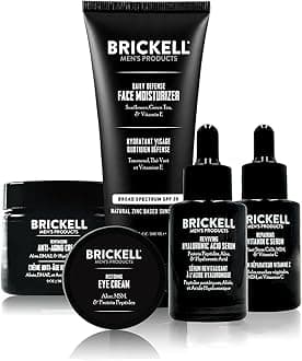 Brickell Men's Complete Defense Anti Aging Routine, Night Face Cream, Vitamin C Day and Night Serum, Facial Moisturizer w/SPF and Eye Cream, Natural and Organic, Scented
