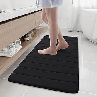 Buganda Memory Foam Bath Mat Rug, 47" x 20", Ultra Soft and Non-Slip Bathroom Rugs, Water Absorbent and Machine Washable Bath Rug Runner for Bathroom, Shower, and Tub, Black