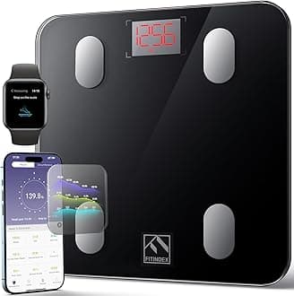 Bluetooth Body Fat Scale, FITINDEX Smart Wireless Digital Bathroom Weight Scale Body Composition Monitor Health Analyzer with Smartphone App for Body Weight, Fat, Water, BMI, BMR, Muscle Mass