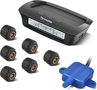 Tymate 6 Tire Pressure Monitoring System for RV Trailer - Solar TPMS with 6 DIY Tire Pressure Sensors, Real-time Displays 6 Tires' Pressure and Temperature and Alarm Function- High Accuracy