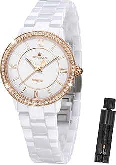 Ceramic Watches for Women, Fashion Ladies Watch Elegant Dress Women's Wristwatches with Diamond Accented Waterproof Calendar Mineral Glass