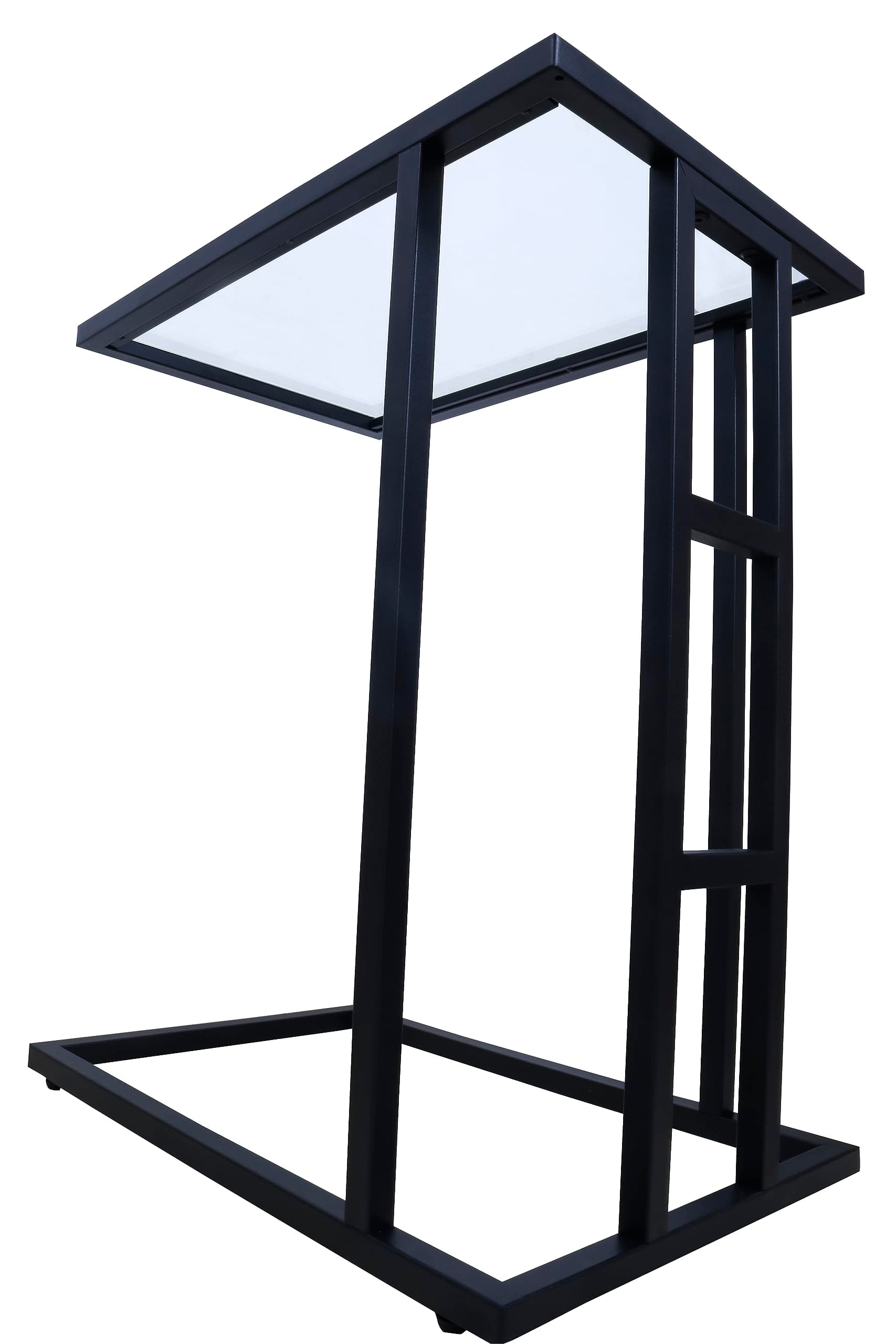 Panax C Shaped End Table, Side Table for Couch and Bed, Small Side Table for Small Spaces, Living Room, Bedroom, Rustic Snack Table (Transparent Glass)