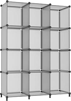 AWTATOS Cube Storage Organizer 12 Cubes Modular Storage Bookshelf DIY Plastic Closet Storage Shelf Stackable Storage Shelf Rack Home Office Bedroom Grey ULPZ022
