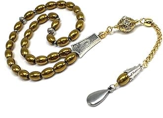 -Gentle Men Collection- Prayer Beads-Worry Beads-Tesbih-Tasbih-Tasbeeh-Misbaha-Masbaha-Subha-Sebha-Rosary (Non-Magnetic Gold Drum Hematite -6x9 mm- 33 Beads)