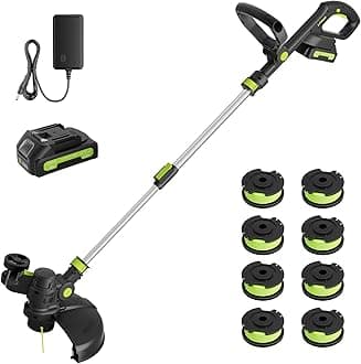 20V Cordless String Trimmer, 2.0Ah Battery Powered with Fast Charger, 12'' Grass Cutter with Auto Line Feed, 3-in-1 Electric Lawn Mower Grass Trimmer & Edger Lawn Tool with 8 Lines for Yard, Garden