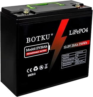 BOTKU 12V 20Ah Lithium LiFePO4 Deep Cycle Battery, 3000+ Cycle Rechargeable L...