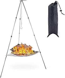 Portable Outdoor Fire Pit Camping Oven Tripod - New Upgraded Campfire Pit Collapsible Foldable Mesh Fire Pits Fireplace for Camping, Campfire, Patio, Backyard and Garden - Storage Bag Included