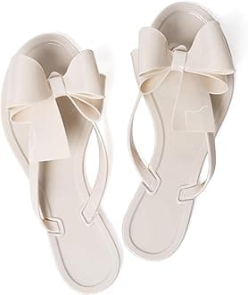 Mtzyoa Women Flip-Flops Flat Sandals Jelly Bow Beach Flat Rivets Rain Cute Dressy Summer Sandals