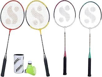 Silver'sSB-100 Combo-5 (2 Badminton Rackets + 2 Pcs Plastic Shuttle) Red-Yellow