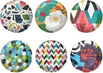 Melamine Assorted Plates-6 Piece Set -Melamine Dinnerware-Platter, Serving, Party, Platter, Dish (6" Appetizer Plate, Assorted)