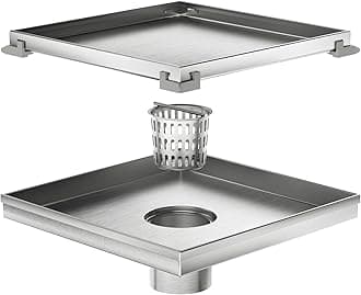 Neodrain8-Inch Square Shower Drain with Removable Tile Insert Grate, Brushed 304 Stainless Steel, CUPC Certified, Includes Hair Strainer