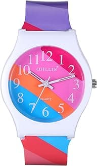 JewelryWeKid Watches for Ages 6-16 Children Little Girls Quartz Watch Cute Colorful Rainbow First Time Teacher Easy Read Wrist Watches