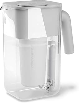 Culligan with ZeroWater Technology 10-Cup Water Filter Pitcher – Includes 5-Stage Advanced Water Filter, IAPMO Certified to Reduce Lead, Total PFAS (Forever Chemicals), Mercury, Fluoride, and Chlorine
