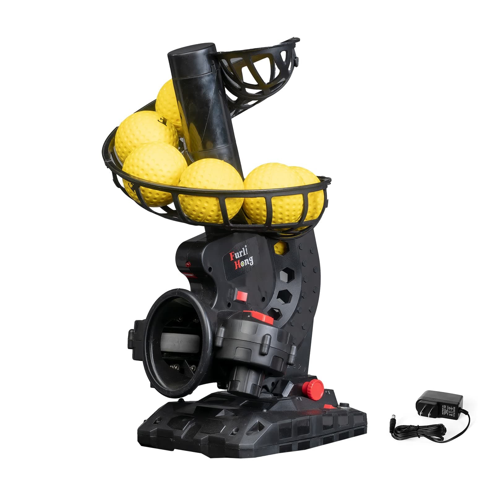 Furlihong Upgraded Electronic Baseball Pitching Machine, Adjustable Angles, Timer and Speed, AC Adapter or Battery Powered, Comes with 8 Dimpled Balls, for Batting and Fielding Practice of Low Level