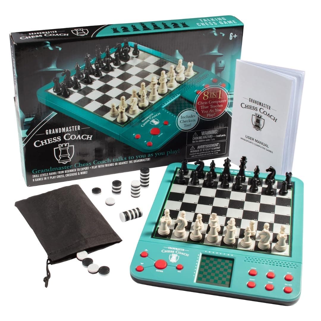 Electronic Grandmaster Chess Game- Play Opponent, or Multi Level Computer, Plus Talking Coach & Preset Exercises- Perfect for Kids & Adults- w 8 Bonus Games (Checkers, Chess, 4-In-A-Row, Reversi, etc)