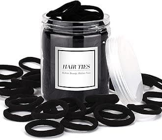 iFwevs 50PCS Black Hair Ties,Cotton Seamless Ponytail Holders,No Damage Elastics Hair Bands for Thick Heavy &Curly Hair