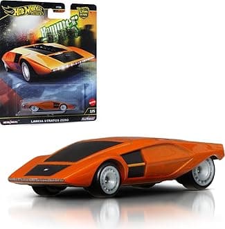 Hot Wheels Premium Car Culture Collectible Toy Car, 1:64 Scale Die-Cast Lancia Stratos Zero, Hammer Drop Vehicle with Real Riders Tires, Orange