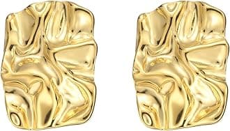 Geometric Rectangle Gold Stud Earrings Irregular Hammered Chunky Statement Earrings for Women Trendy