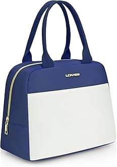 LOKASSLunch Bag for Women-Insulated Adults Lunch Box with Front Pocket- Small Cute Lunch Tote for Work-Reusable Cooler Bag for Office Picnic Beach or Travel（Dark Blue）