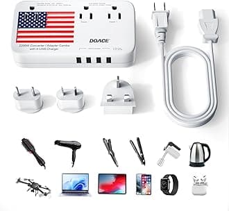 Upgraded 2200W 220V to 110V Converter for European Travel, Voltage Converter US to Europe for Hair Dryer Straightener Curling Iron, 2300W Power with USB Ports for Tablet Camera Cell Phone