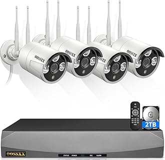 Dual Antennas for Wi-Fi Enhanced AI Human Detected 2K 3.0MP Wireless Security Camera System, Surveillance DVR Kits with 2TB Hard Drive, 4Pcs Outdoor WiFi Security Cameras, with Audio, Night Vision
