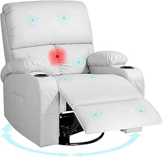 LAFWELL Rocking Recliner Chair, Massage Rocker Recliner Chair with Vibration Massage and Heat, 360° Swivel Recliner Chairs, Living Room, Bedroom, Nursery, RV, Grey