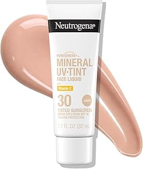 Neutrogena Purescreen+ Tinted Sunscreen for Face with SPF 30, Broad Spectrum Mineral Sunscreen with Zinc Oxide and Vitamin E, Water Resistant, Fragrance Free, Light, 1.1 fl oz