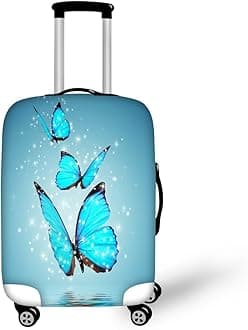 HUGS IDEA Travel Luggage Protector Cover Blue Butterfly Suitcase Trolley Case Dust Covers for 22/24/26 Inch