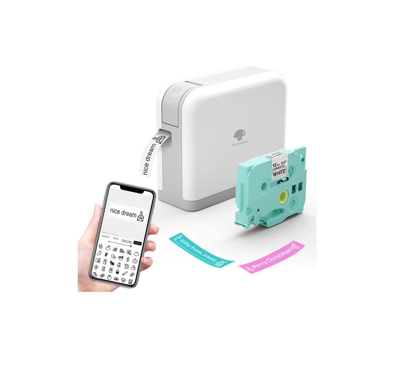 Phomemo Labeler P3200 Label Makers,Portable Bluetooth Label Printer Machine,Support,iOS Android,with Laminated,Gift for Women,Men,Home,Office,School,Type-C Recharger-Grey