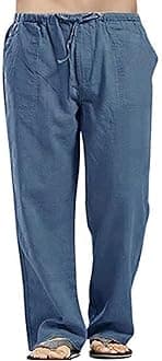 Men's Cotton Linen Wide Leg Trousers Yoga Pants Casual Simple Solid Plus Size Sweatpants Lightweight Breathable Pant