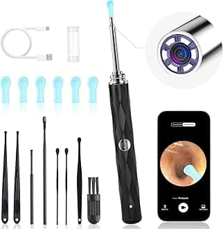 - High-Definition Ear Wax Removal, Wireless Ear Cleaner, Safe and Gentle Ear Wax Removal Kit, Rechargeable Ear Cleaner with Camera and Light, Ear Cleaning Kit for Android and iOS (Black)