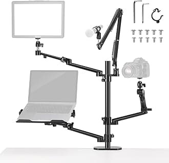 NEEWER Overhead Camera Stand Desk Mount Rig with 4 Boom Arms for Photography Video Light Ring Light Mount Webcam Mic Compact DSLR for Live Streaming Broadcast Online Teaching Meeting, DS007