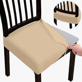 BRIDA Stretchable Floral Geometric Printed Dining Chair Seat Covers Elastic Chair Seat Case Protector, Slipcovers (Plain Camel, 1 Seat Cover)