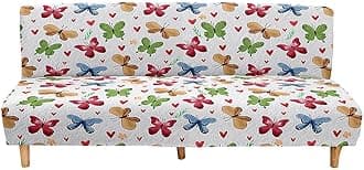 Mateju Armless Sofa Bed Cover, Butterfly Pattern Folding Sofa Bed without Armrests, Non Slip Stretch Futon Slipcover Protector for 2-3 Seater, Washable Couch Bed Slipcovers (multicolor,160-190cm)