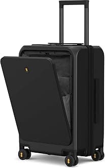 LEVEL8 Road Runner Pro Carry-On Luggage, 20” Lightweight PC Hardside Suitcase with Wheels, Spinner Trolley for Luggages with Front Compartment, Tsa Lock, Black