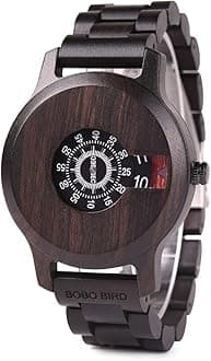 Mens Unique Fashion Classic Casual Retro Wooden Wood Watches Luxury Brand Quartz Wristwatches, dark brown, Classic