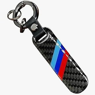 AABTOY 3 color logo Pattern Keychain Carbon Fiber Resin Leather Alloy Set Fashion Sports Keychain Keyring Key Cover For BMW M performance Accessories, Black, S