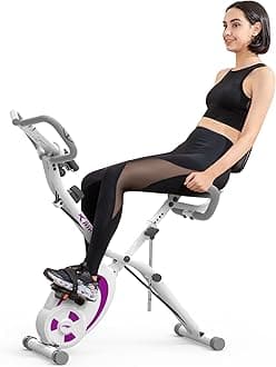 leikefitness Folding Stationary Bike Recumbent Exercise Bike w/Arm Resistance Bands-Pulse Sensor-LCD Monitor and Easy to Assemble Indoor Cycling Bike 2280