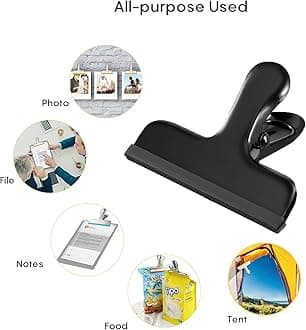 HOUSE AGAIN 12 Pack Stainless Steel Chip Bag Clips Covered with Silicone - NO More Sharp Edges - Color Coded for Food Bags - Air Tight Seal, Heavy Duty for Kitchen and Office, 3 Inches Wide, Black