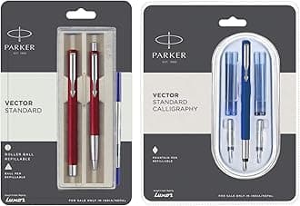 Parker Roller Ball Pen and Ball Pen - Red Body Calligraphy CT Fountain Pen (Blue)