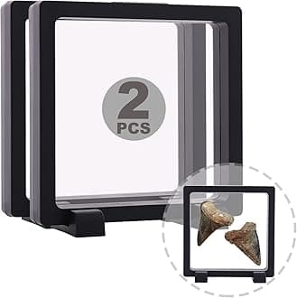 2 Set 5.5 Inch 3D Floating Display Frame Case for Jewelry, YITOU Challenge Coin Display Frame Display Stands Case Holder for Fossil, Rock, Gemstones, Megladon Tooth, Specimens, Floating Frame Case
