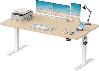 Devoko Electric Standing Desk 180x80 cm, Height Adjustable Desk Ergonomic Stand up Desk with 2 Memory Preset, Beige