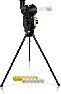 Launch F-lite Softball & Baseball Pitching Machine, Dimpled Practice Balls, Bucket of Baseballs, Coaching Bucket Bundle for Pitching Machine, Baseball Training Equipment